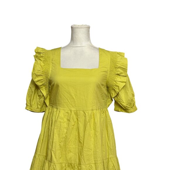English Factory Puff Short Sleeve Midi Dress Square Neck Ruffle Smocked Detail S - Picture 5 of 12